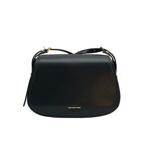 Michael Kors Black Leather Medium Lydia Flap Messenger Bag